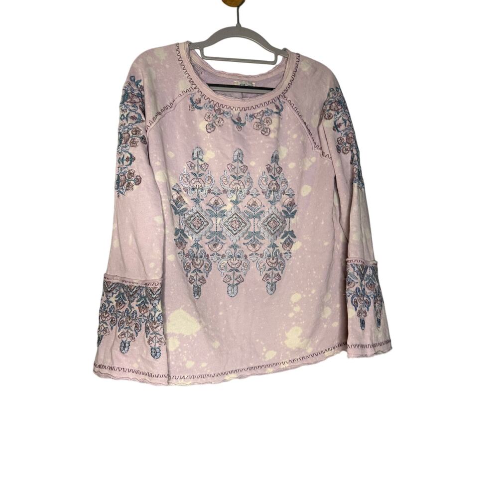 Sundance embroidered lavender purple boho bell sleeve sweater top